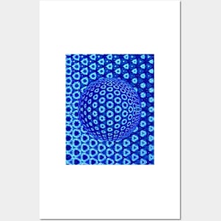 shades of light and dark blue mosaic over sphere Posters and Art